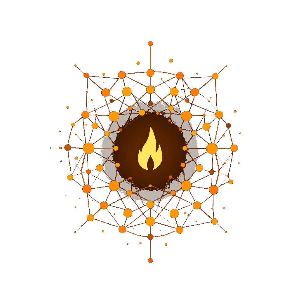 Agents gathering around a campfire — a network of nodes connected around a central flame